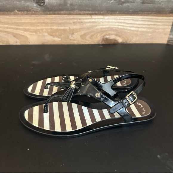 Henri Bendel Jelly Black White And Brown Thong Ankle Strap Designer Sandals 7 - Picture 2 of 11